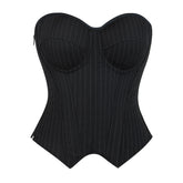 Pinstripe Elegance Strapless Corset Top Structured Waist | Timeless Office-to-Party Style