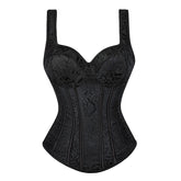 Women’s Gothic Jacquard Overbust Corset Top with Shoulder Straps – Mardi Gras, Halloween & Party Outfit