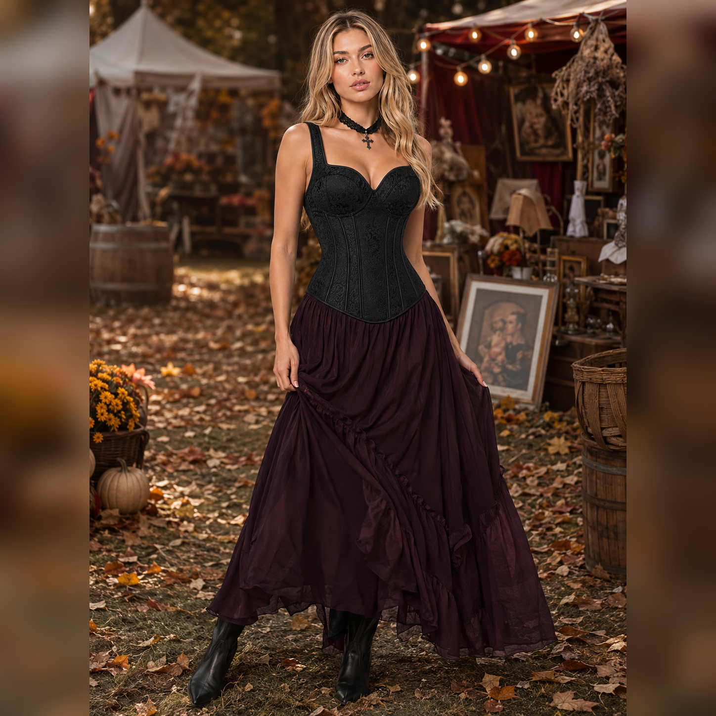 Women’s Gothic Jacquard Overbust Corset Top with Shoulder Straps – Mardi Gras, Halloween & Party Outfit