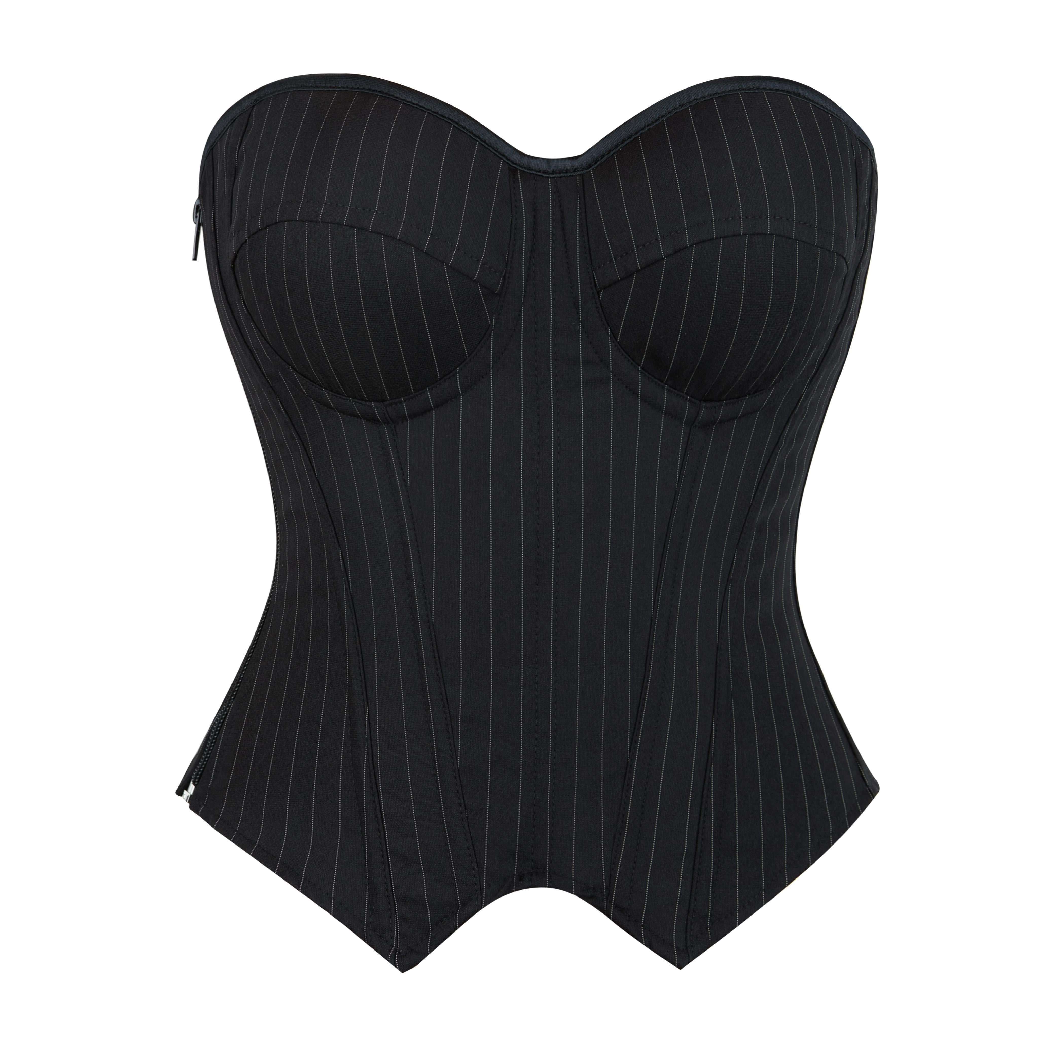 Pinstripe Elegance Strapless Corset Top Structured Waist | Timeless Office-to-Party Style