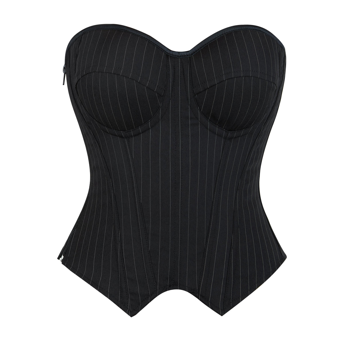 Pinstripe Elegance Strapless Corset Top Structured Waist | Timeless Office-to-Party Style