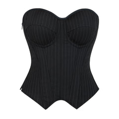 Pinstripe Elegance Strapless Corset Top Structured Waist | Timeless Office-to-Party Style
