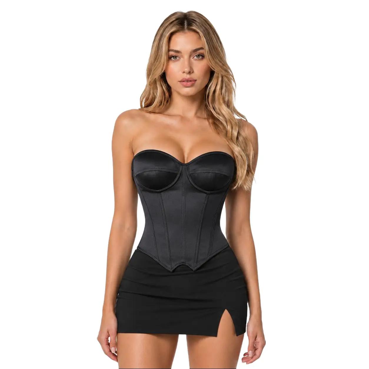 Women’s Striped Corset Top, Strapless Bustier Top, Blazer Style Corset Vest, Boned Waist Cincher with Built-In Underwire Cups
