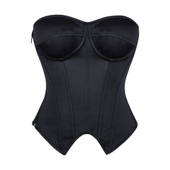 Women’s Striped Corset Top, Strapless Bustier Top, Blazer Style Corset Vest, Boned Waist Cincher with Built-In Underwire Cups