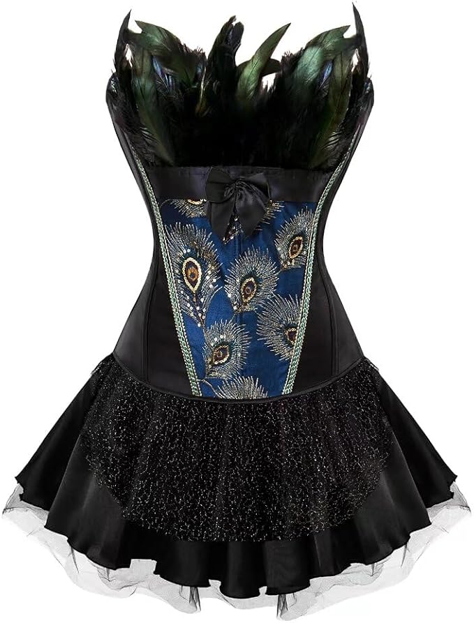 Corsets Dress for Women Bustier Lingerie for Peacock Feather Halloween Renaissance Plus Size