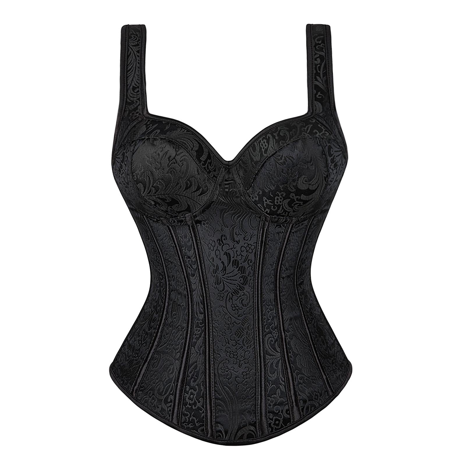 Women’s Gothic Jacquard Overbust Corset Top with Shoulder Straps – Mardi Gras, Halloween & Party Outfit